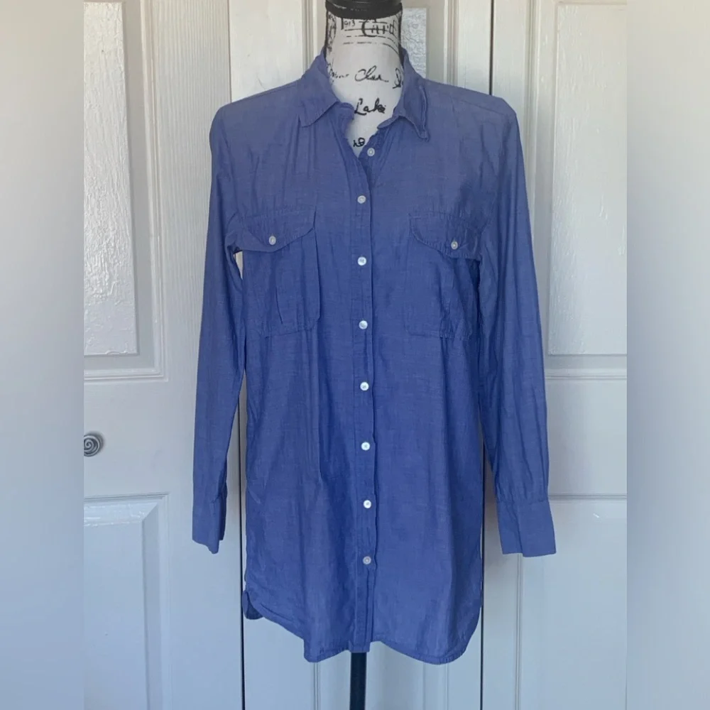 J. Crew Blue Chambray Long Sleeve Button Down Shirt